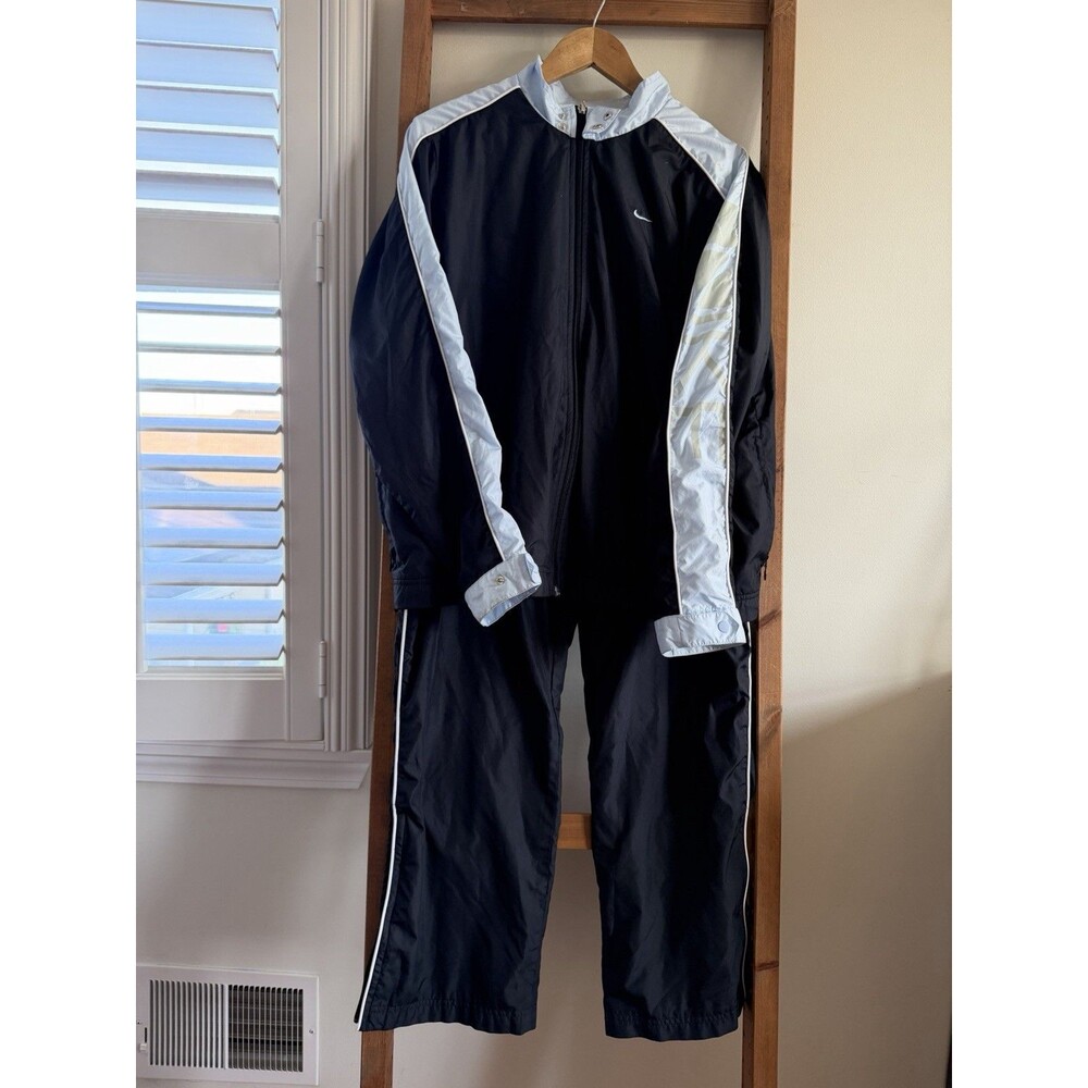 VTG Nike Tracksuit Set Womens XL Jacket Pants L Black Blue White Flare Y2K